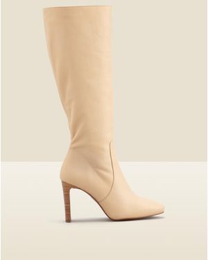 Sosandar Brooke Ivory Leather Curved Heel Knee High Boot - Natural