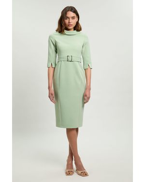 Karen Millen Tailored Roll Neck Pencil Midi Dress - Green