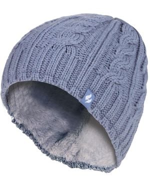 Heat Holders Ladies Cable Knit 3.4 Tog Fleece Lined Thermal Winter Hat - Blue