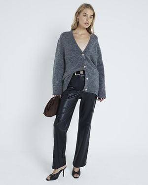 River Island Faux Leather Straight Leg Trousers - Blue