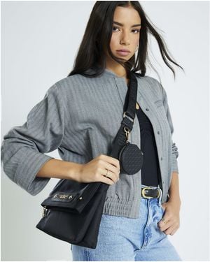 River Island Nylon Flap Over Messenger Bag - Grey