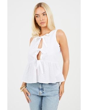 Brave Soul Shirred Tie Front Vest - White
