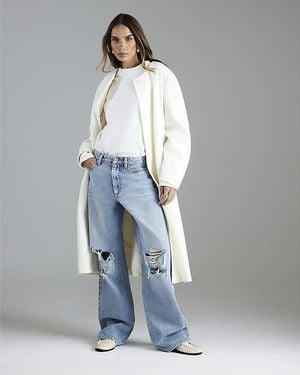 River Island Coat Longline Belted - Blue