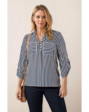 Wallis Stripe Henley Pocket Blouse - Blue
