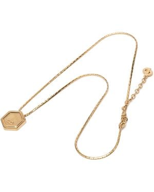 Dior Pre-Owned Plated Hexagon Logo Pendant Necklace - Metallic