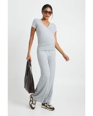 Boohoo Maternity Soft Rib Wrap Top & Trouser Lounge Set - White