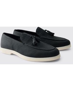 BoohooMAN Textured Tassel Pu Loafer - Black