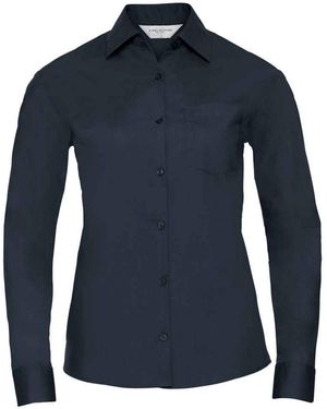 Russell Collection /Ladies Poplin Easy-Care Long-Sleeved Formal Shirt (French) - Blue