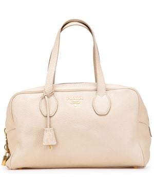 Prada Leather Top Handle Bag - Natural