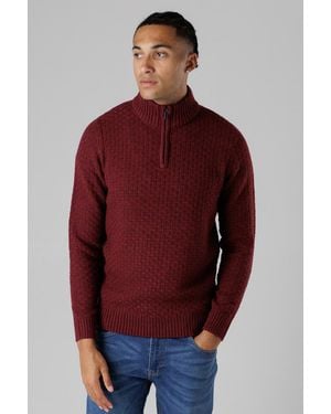 Tokyo Laundry Quarter Zip Basket Stitch Jumper - Red