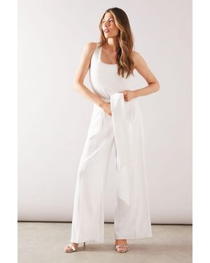 Wallis Tie Waist Wide Leg Trouser - Natural
