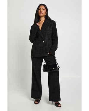 Boohoo Boucle Wide Leg Trousers - Black
