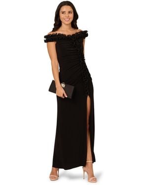 Adrianna Papell Jersey Ruffle Trim Gown - Black