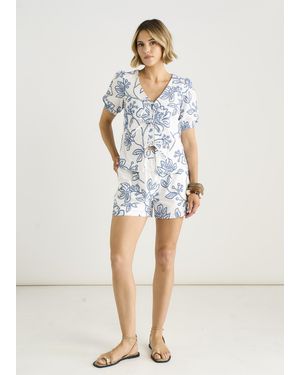 Gini London Textured Floral Print Shorts - White