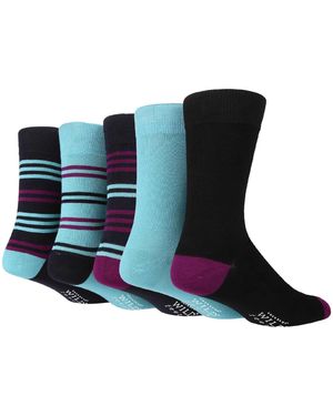Wildfeet 5 Pack Colourful Striped Patterned Bamboo Dress Socks - Blue