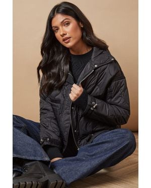 Oasis Onion Quilted Popper Jacket - Black