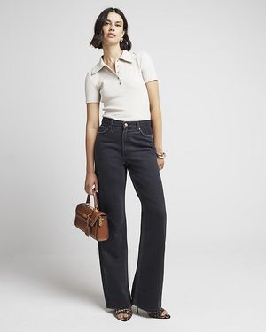 River Island High Waisted Relaxed Straight Jeans - White