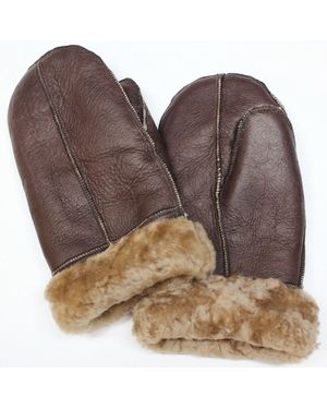 Infinity Leather Sheepskin Mittens - Brown