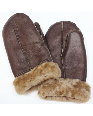 Infinity Leather Sheepskin Mittens - Brown