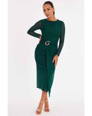Quiz Petite Bottle Mesh Buckle Midaxi Dress - Green