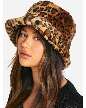 Boohoo Faux Fur Bucket Hat - Brown