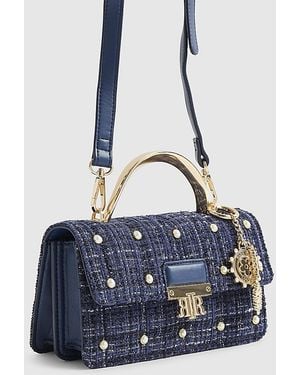 River Island Tote Bag Boucle Metal Handle Quilted - Blue