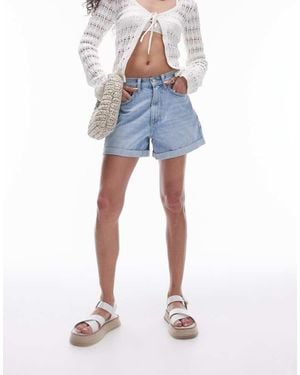 TOPSHOP Denim Roll Hem Shorts - Blue