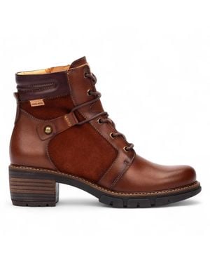 Pikolinos Forest Leather Zip & Lace Up Heel Ankle Boots - Brown