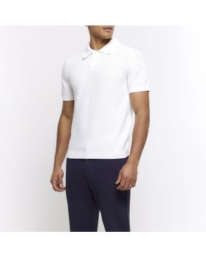 River Island Polo Shirt Slim Fit Textured Knit Material_Cotton - White