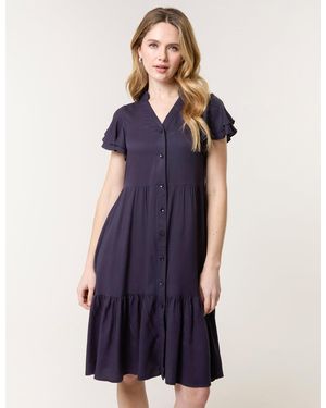 Blue Vanilla Angel Sleeve Button Front Midi Dress - Blue