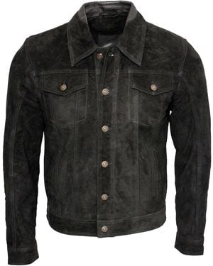 Infinity Leather Trucker Goat Suede Shirt Jacket - Black