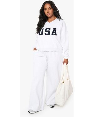 Boohoo Plus Wide Leg Joggers - White
