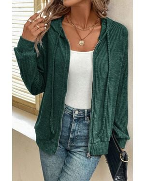 Azura Exchange Geribde Trui Met Rits En Kap - Groen