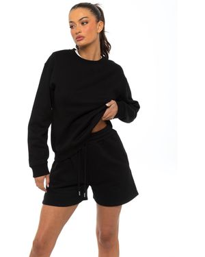 Enzo Oversized Sweatshirt Tracksuit Met Korte Broek - Zwart