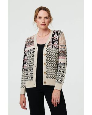 Izabel London Patchwork Print Long Sleeve Cardigan - Grey