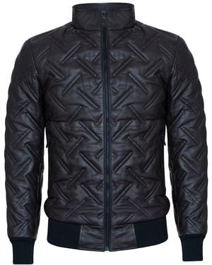 Infinity Leather Bomber Quilted Jacket - Blue