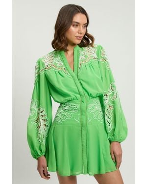 Karen Millen Cutwork Beaded Embroidered Woven Mini Dress - Green