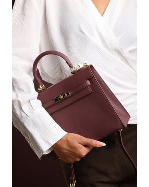 Where's That From Wheres 'Lluvia' Top Handle Satchel Mini Tote Bag With Turn-Lock Closure - Brown