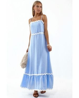 Msn-Collection Strapless Linen Maxi Dress - Blue