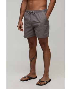 BoohooMAN Seersucker Mid Length Swim Short - Grey