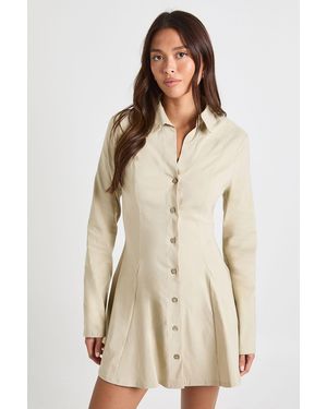 Boohoo Bengaline Cinched Waist Shirt Dress - Natural