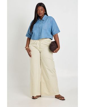 Boohoo Plus Stripe Poplin Drawcord Wide Leg Trouser - Blue