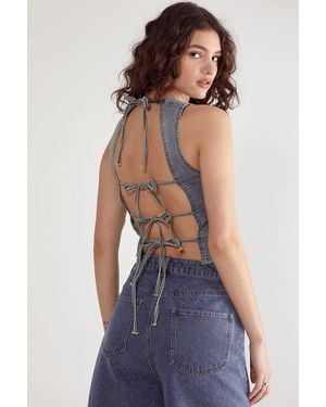 Nasty Gal Denim Lace Back Top - Blue