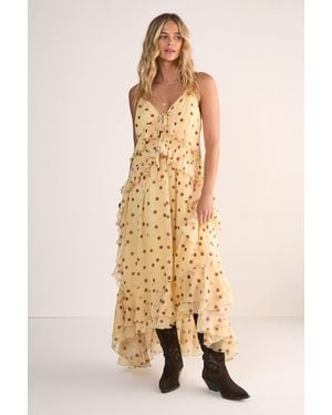 Nasty Gal Polka Dot Ruffle Tie Front Maxi Dress - Natural