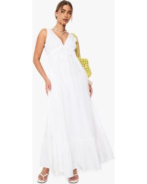 Boohoo Cotton Poplin Ruched Tiered Maxi Dress - White