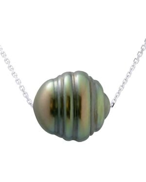 Ateliers Saint Germain Necklace Real Cultured Tahiti Pearl Passing Through Circled 10-11 Mm - Green