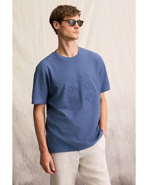 Grimelange Embroidered Crew Neck T-Shirt - Blue
