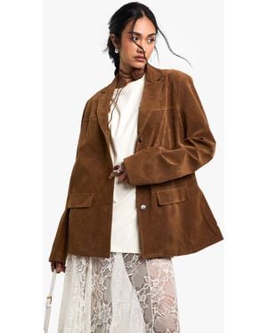 Boohoo Vintage Look Faux Suede Oversized Blazer - Brown