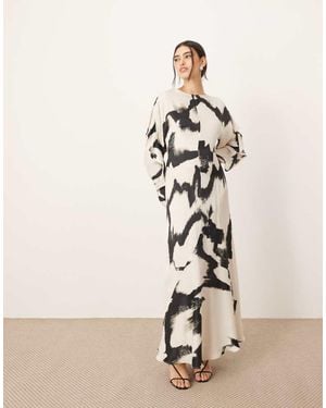ARRANGE Ruffle Open Back Long Sleeve Maxi Dress - Natural
