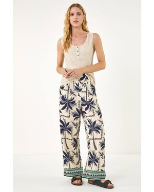 Roman Stripe Print Wide Leg Trouser - White